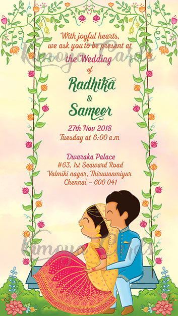 Cute Doodle Wedding E-Card - North Indian Wedding